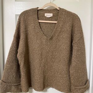 Anthropologie Tan V-Neck Sweater